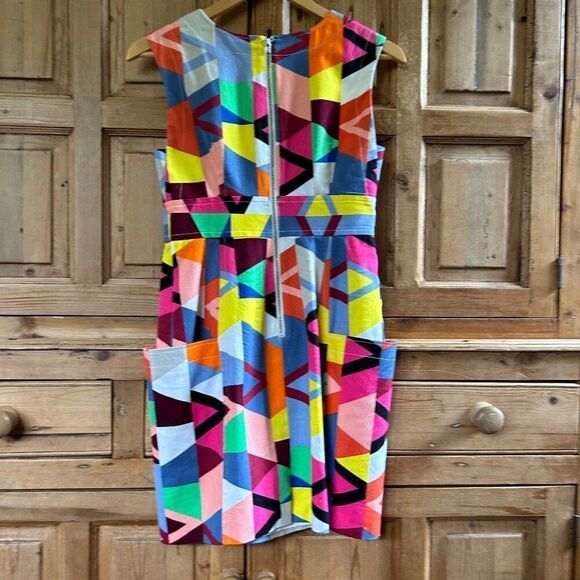 Plenty Size 2 Dress Colorful Geometric Print V-Neck‎ Tank Pockets Shift Artsy - Picture 6 of 6